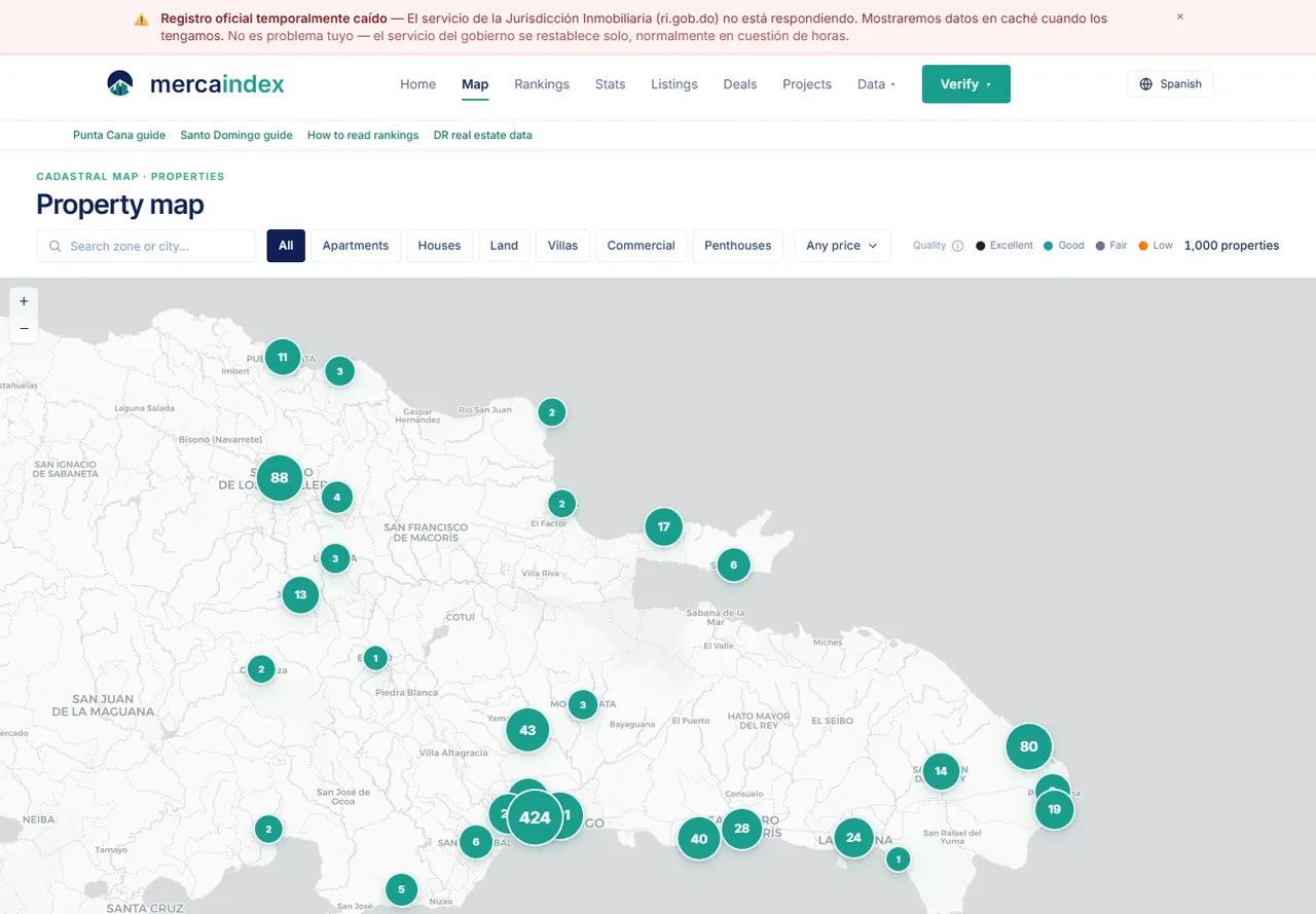Interactive property map with geographic listing markers