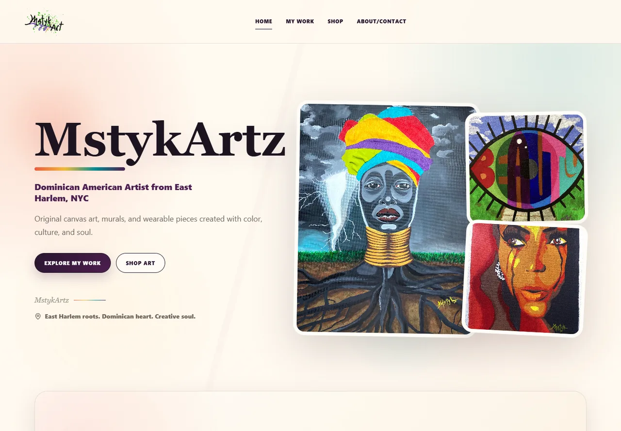 MstykArtz artist portfolio website homepage