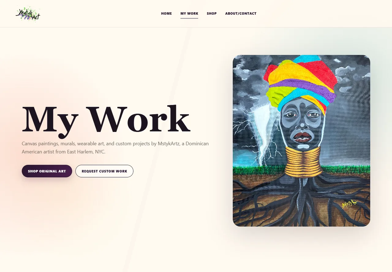 MstykArtz portfolio page presenting original artwork
