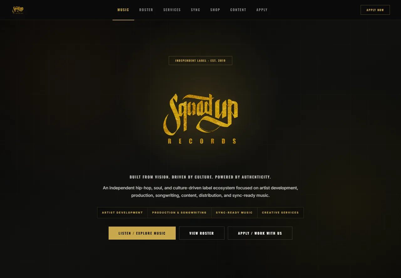 SquadUp Records independent music label website homepage